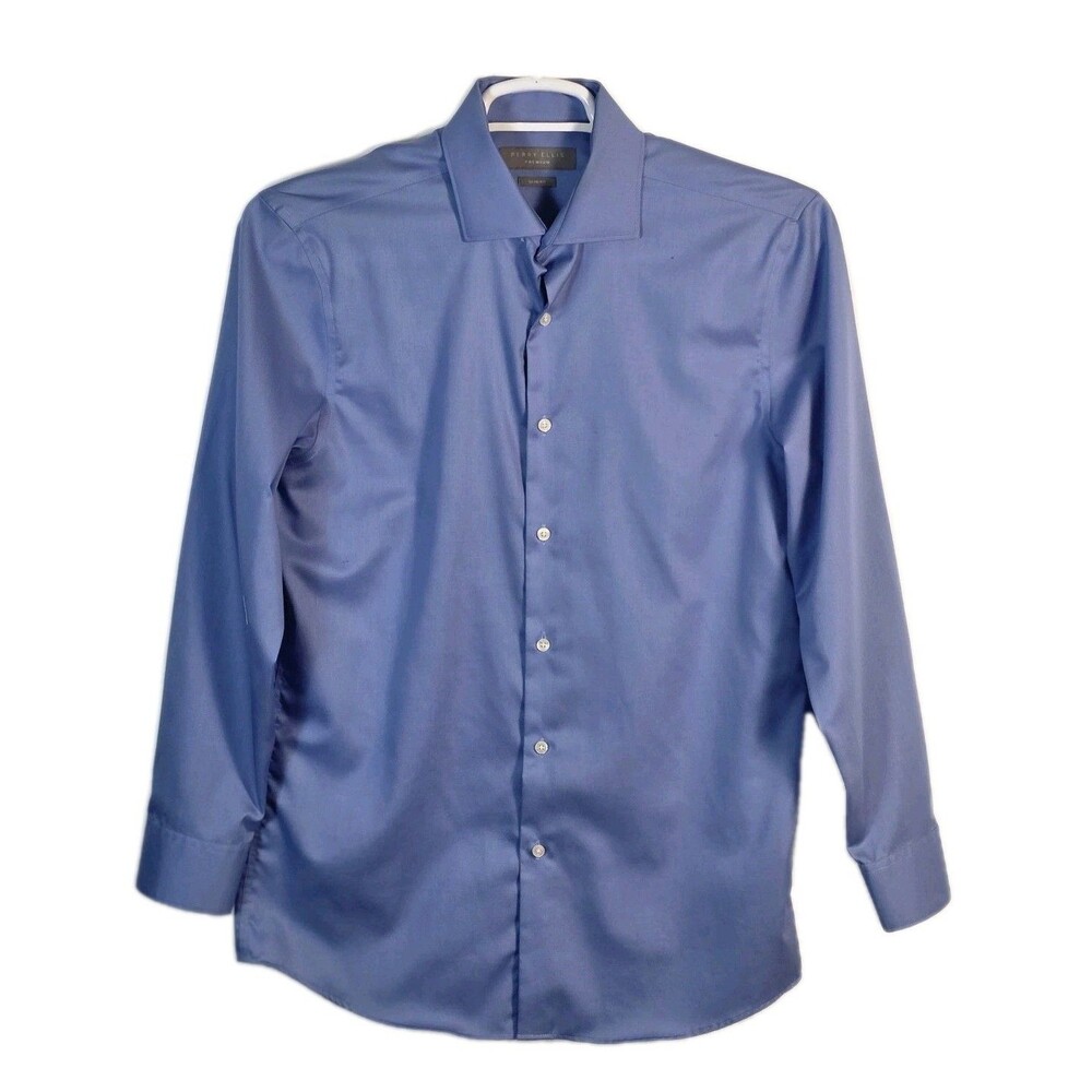 Perry Ellis Men's‎ 15.5/32-33 Slim Fit Blue Long Sleeve Button Up Shirt